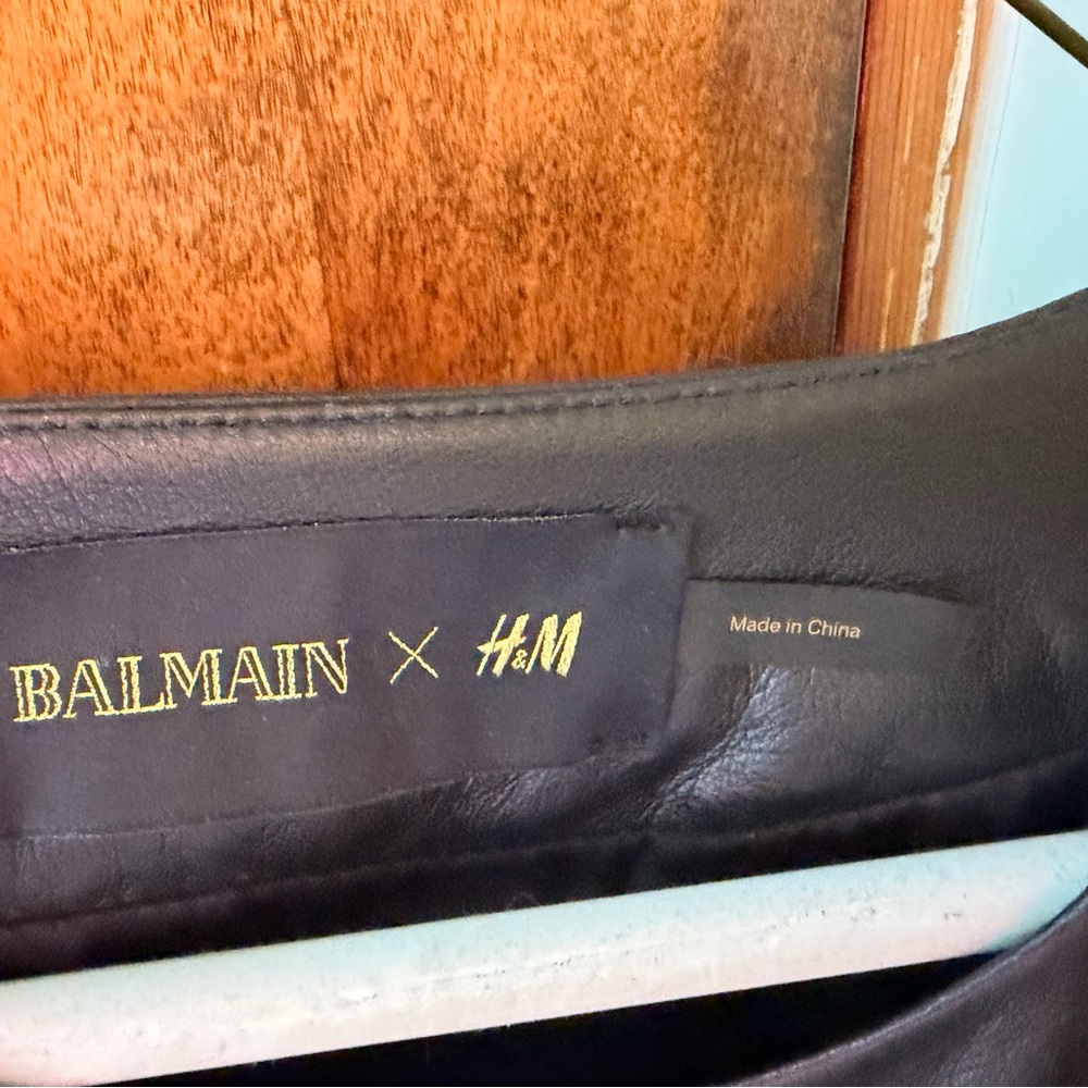 Balmain x H&M Faux Fur Jacket Faux Leather Black Dark Pink Rare - size US 12 - Picture 3 of 10